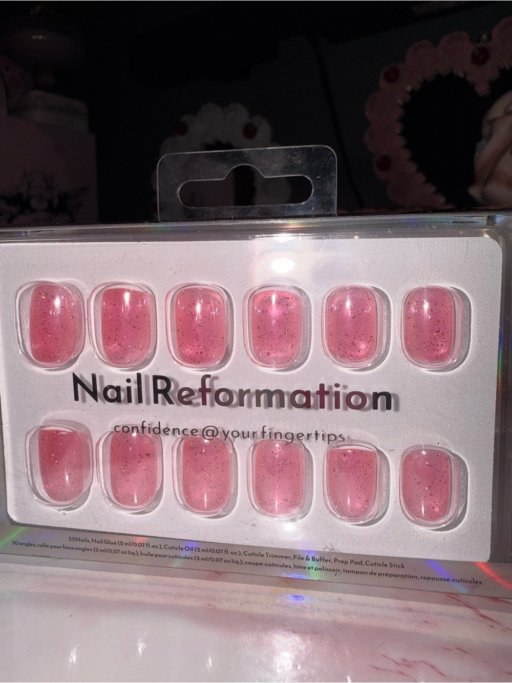 Nail Reformation Pink Glitter Short Square Press-On Nails